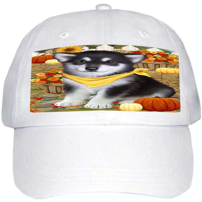 Fall Autumn Greeting Alaskan Malamute Dog with Pumpkins Ball Hat Cap HAT55719