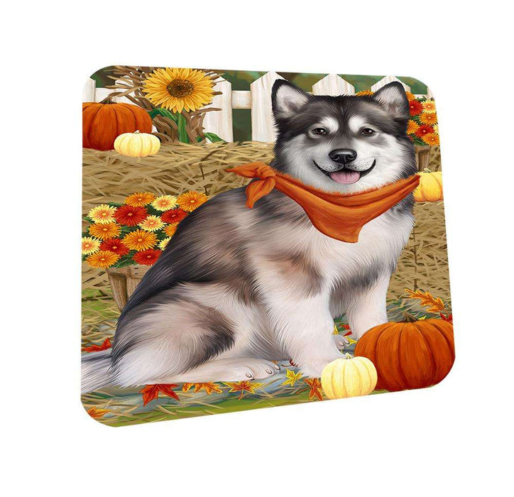 Fall Autumn Greeting Alaskan Malamute Dog with Pumpkins Coasters Set of 4 CST50606