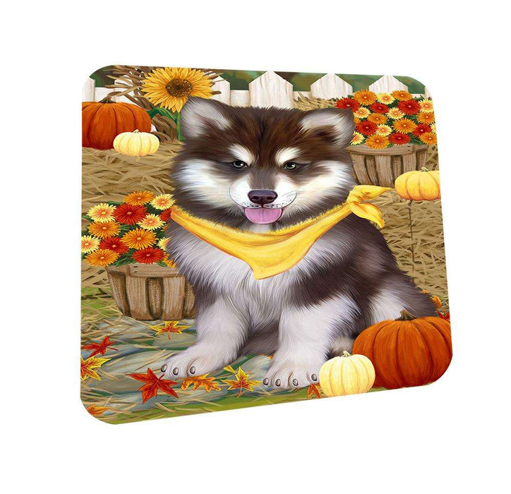 Fall Autumn Greeting Alaskan Malamute Dog with Pumpkins Coasters Set of 4 CST50607