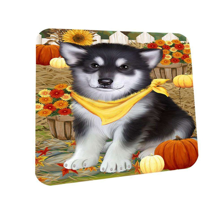 Fall Autumn Greeting Alaskan Malamute Dog with Pumpkins Coasters Set of 4 CST50609