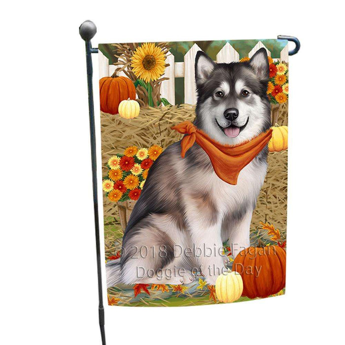 Fall Autumn Greeting Alaskan Malamute Dog with Pumpkins Garden Flag GFLG0540