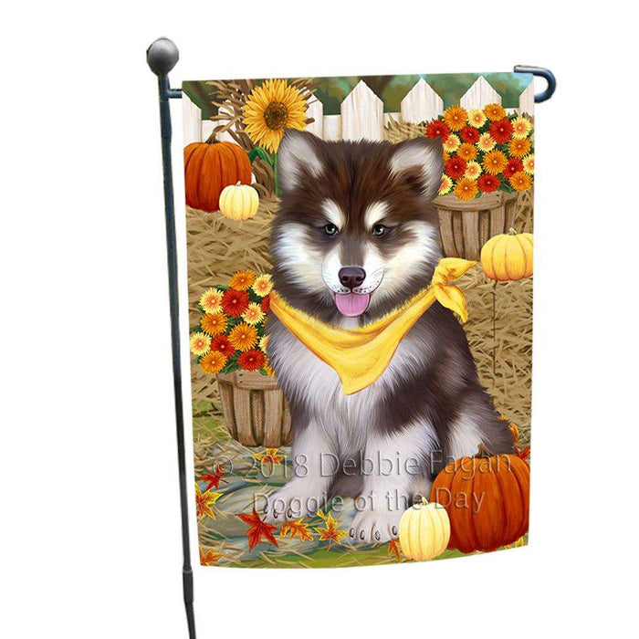 Fall Autumn Greeting Alaskan Malamute Dog with Pumpkins Garden Flag GFLG0541