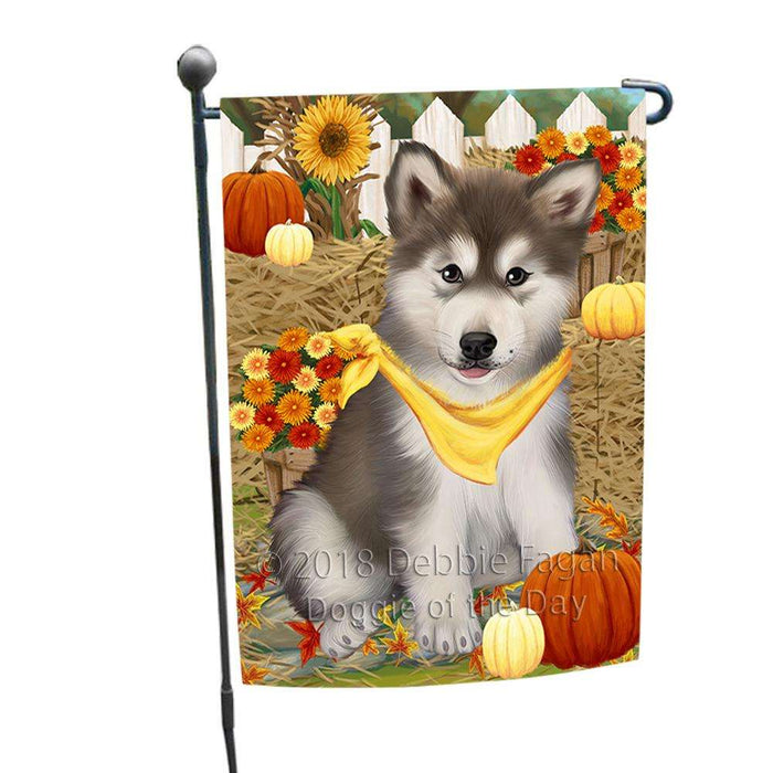 Fall Autumn Greeting Alaskan Malamute Dog with Pumpkins Garden Flag GFLG0542