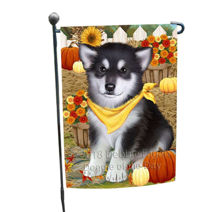 Fall Autumn Greeting Alaskan Malamute Dog with Pumpkins Garden Flag GFLG0543