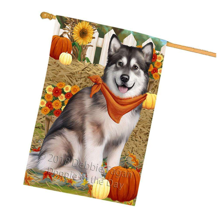 Fall Autumn Greeting Alaskan Malamute Dog with Pumpkins House Flag FLG50676