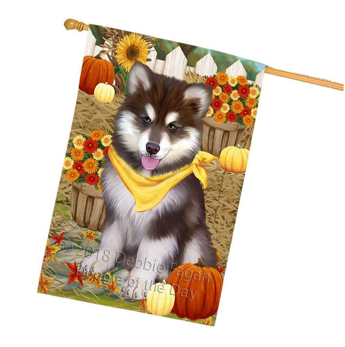 Fall Autumn Greeting Alaskan Malamute Dog with Pumpkins House Flag FLG50677