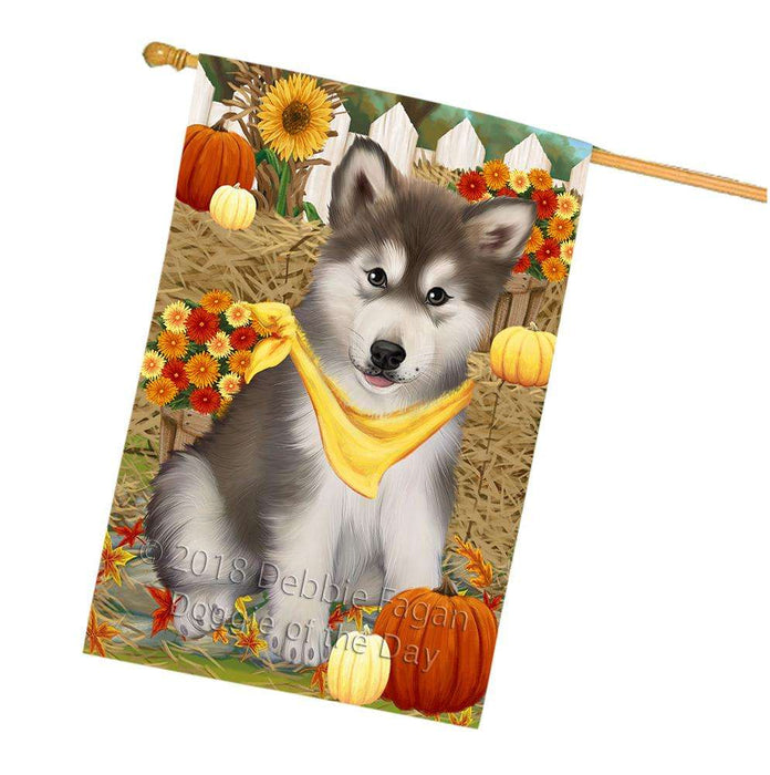 Fall Autumn Greeting Alaskan Malamute Dog with Pumpkins House Flag FLG50678