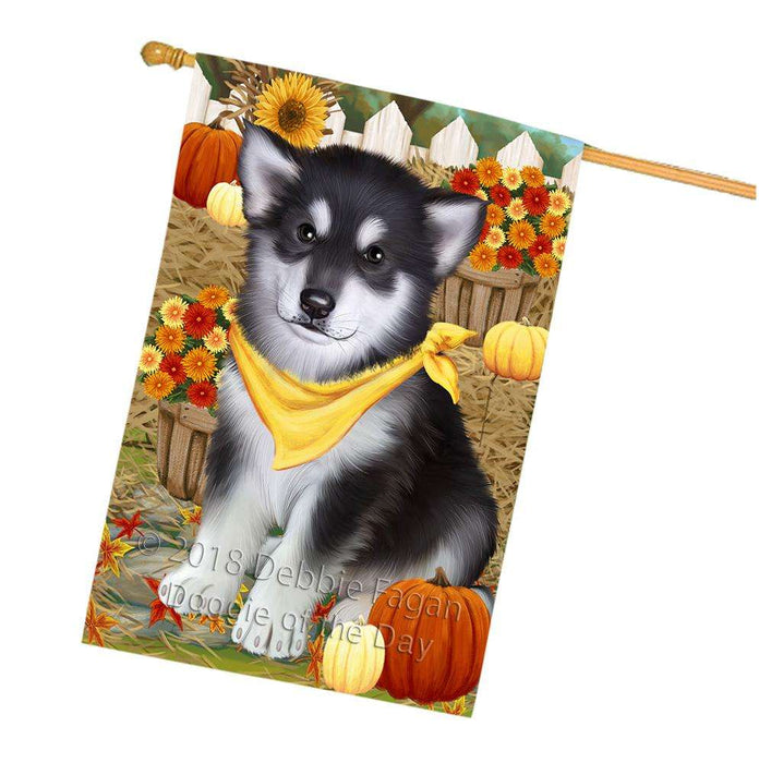 Fall Autumn Greeting Alaskan Malamute Dog with Pumpkins House Flag FLG50679