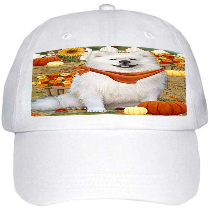 Fall Autumn Greeting American Eskimo Dog with Pumpkins Ball Hat Cap HAT55722