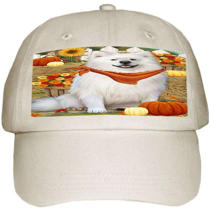 Fall Autumn Greeting American Eskimo Dog with Pumpkins Ball Hat Cap HAT55722