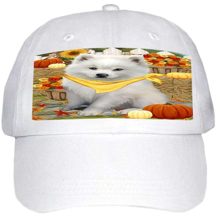Fall Autumn Greeting American Eskimo Dog with Pumpkins Ball Hat Cap HAT55725