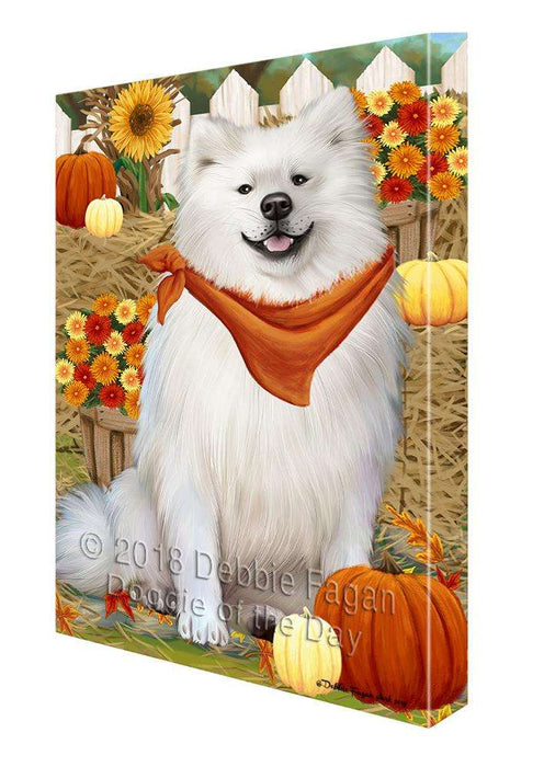 Fall Autumn Greeting American Eskimo Dog with Pumpkins Canvas Print Wall Art Décor CVS72188