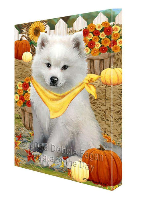 Fall Autumn Greeting American Eskimo Dog with Pumpkins Canvas Print Wall Art Décor CVS72197