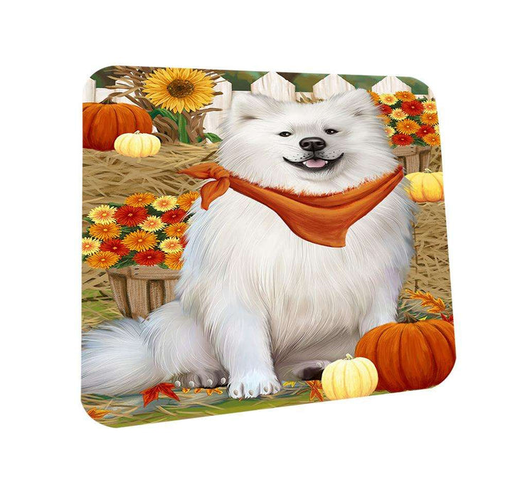 Fall Autumn Greeting American Eskimo Dog with Pumpkins Coasters Set of 4 CST50610