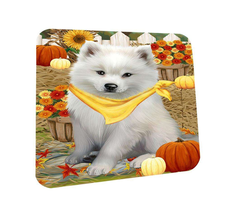 Fall Autumn Greeting American Eskimo Dog with Pumpkins Coasters Set of 4 CST50611