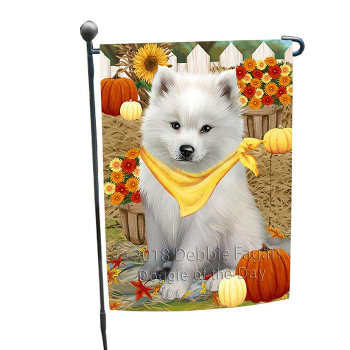 Fall Autumn Greeting American Eskimo Dog with Pumpkins Garden Flag GFLG0545