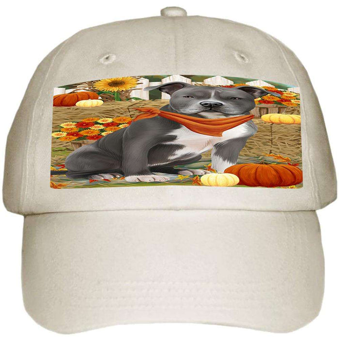 Fall Autumn Greeting American Staffordshire Terrier Dog with Pumpkins Ball Hat Cap HAT60621