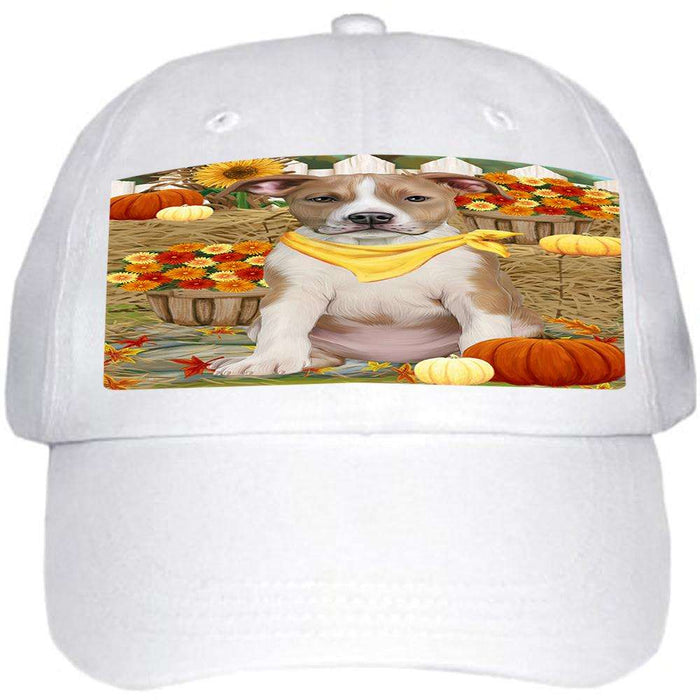 Fall Autumn Greeting American Staffordshire Terrier Dog with Pumpkins Ball Hat Cap HAT60624