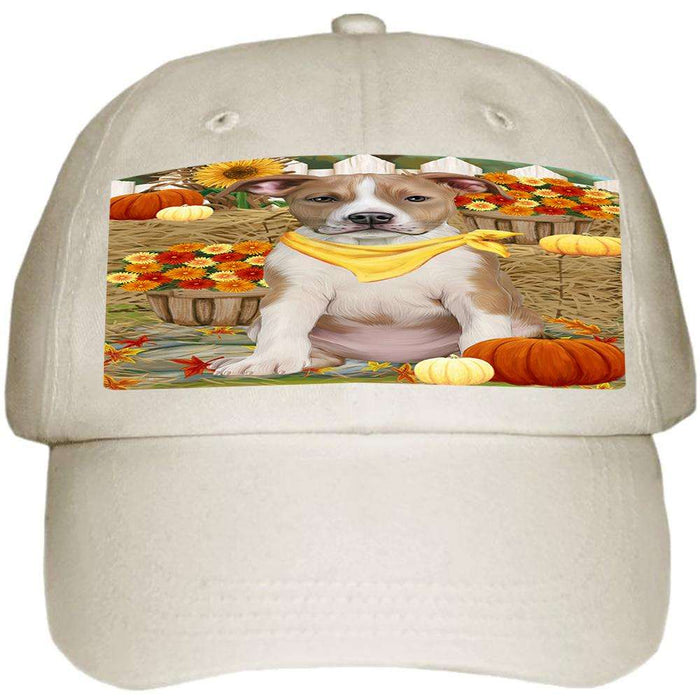 Fall Autumn Greeting American Staffordshire Terrier Dog with Pumpkins Ball Hat Cap HAT60624