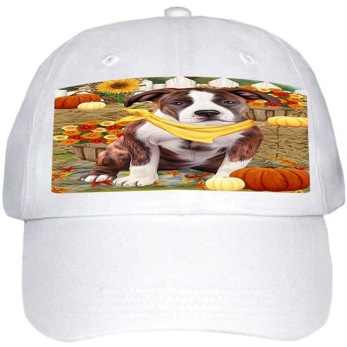 Fall Autumn Greeting American Staffordshire Terrier Dog with Pumpkins Ball Hat Cap HAT60627