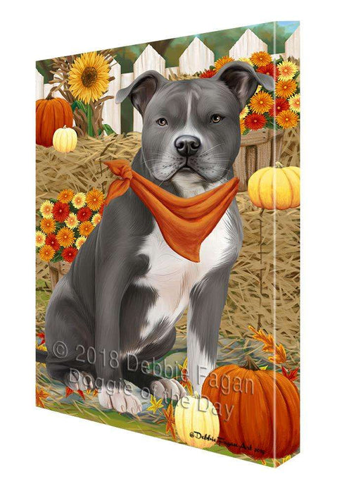 Fall Autumn Greeting American Staffordshire Terrier Dog with Pumpkins Canvas Print Wall Art Décor CVS87461