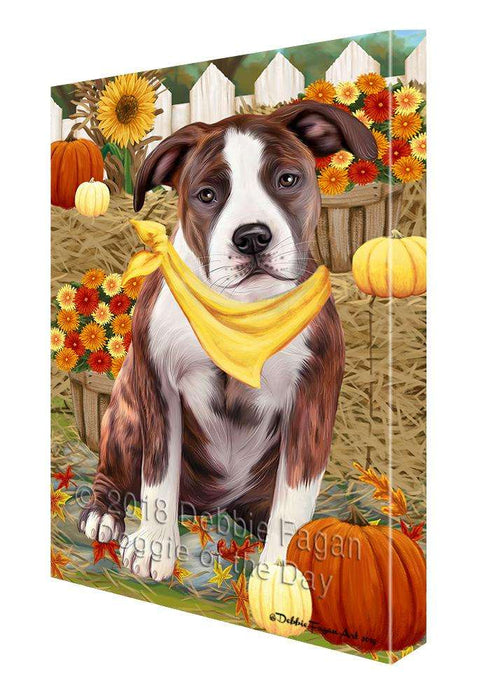 Fall Autumn Greeting American Staffordshire Terrier Dog with Pumpkins Canvas Print Wall Art Décor CVS87479