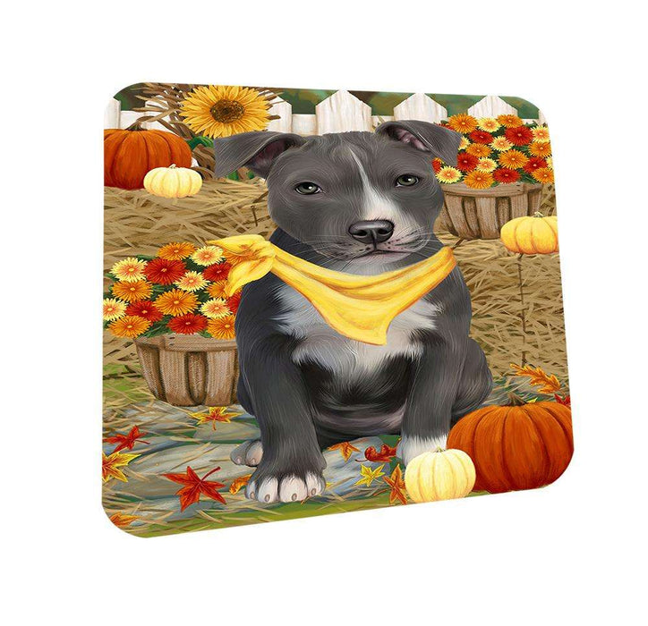 Fall Autumn Greeting American Staffordshire Terrier Dog with Pumpkins Coasters Set of 4 CST52258