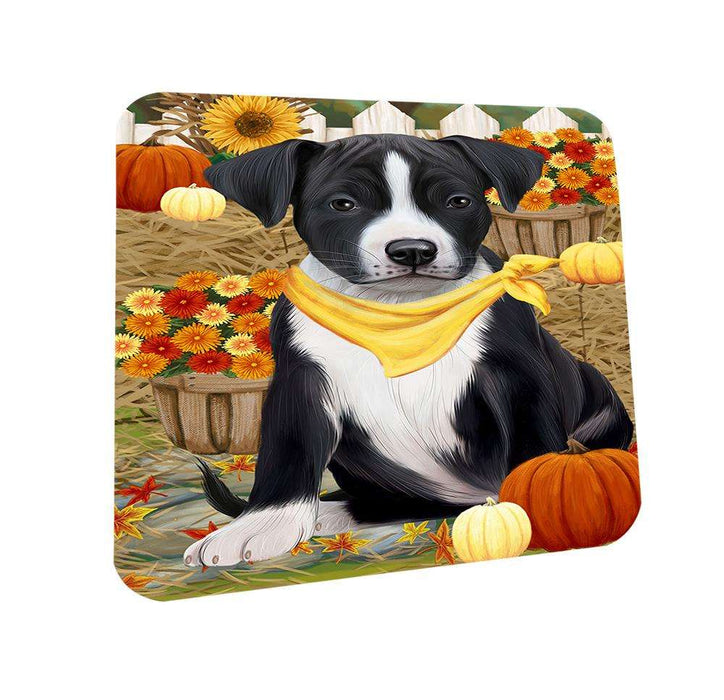 Fall Autumn Greeting American Staffordshire Terrier Dog with Pumpkins Coasters Set of 4 CST52259