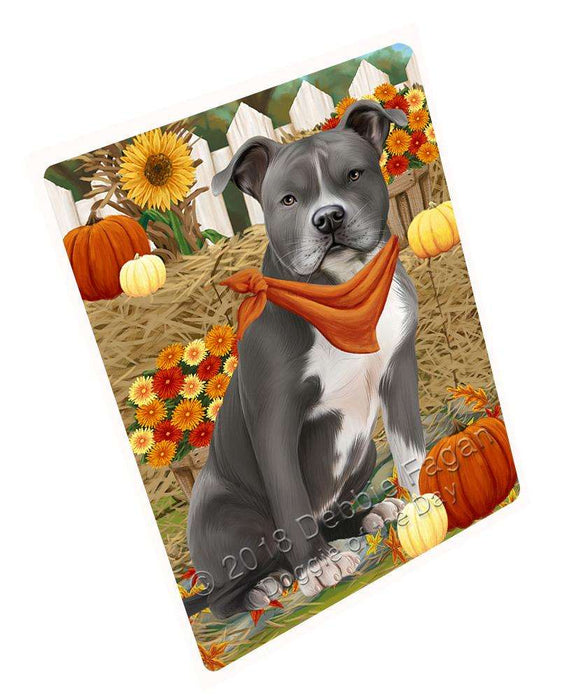 Fall Autumn Greeting American Staffordshire Terrier Dog with Pumpkins Cutting Board C60981