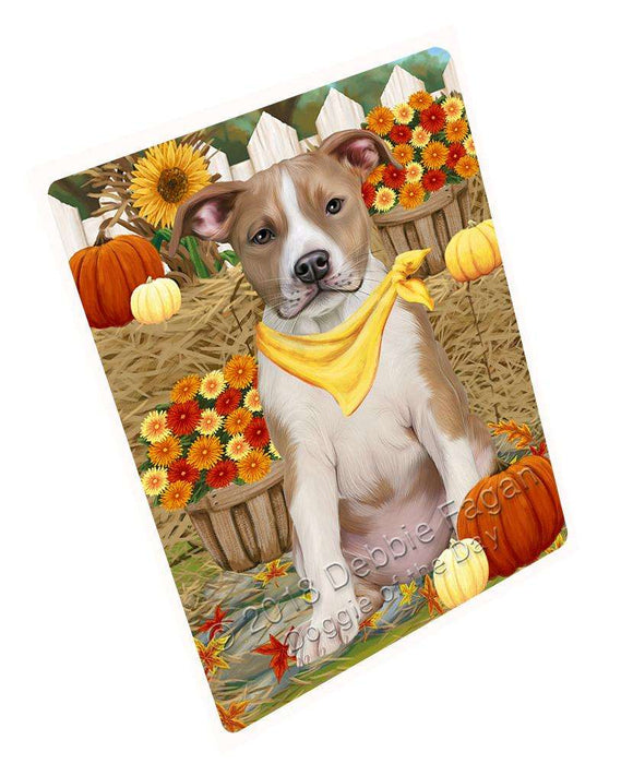 Fall Autumn Greeting American Staffordshire Terrier Dog with Pumpkins Cutting Board C60984