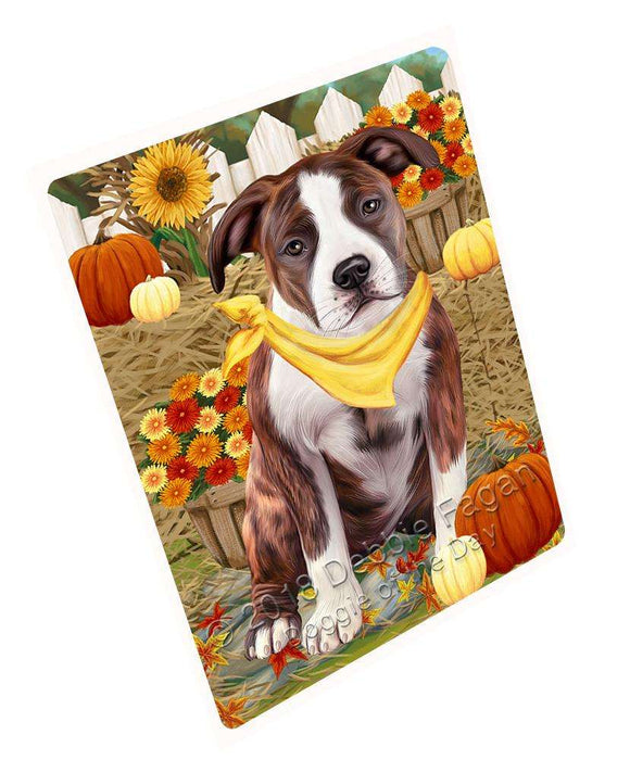 Fall Autumn Greeting American Staffordshire Terrier Dog with Pumpkins Cutting Board C60987