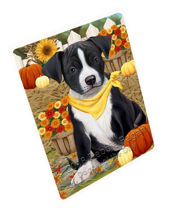 Fall Autumn Greeting American Staffordshire Terrier Dog with Pumpkins Cutting Board C60993