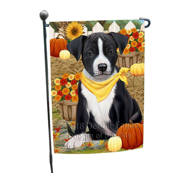 Fall Autumn Greeting American Staffordshire Terrier Dog with Pumpkins Garden Flag GFLG52245