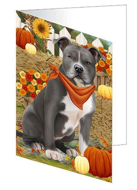 Fall Autumn Greeting American Staffordshire Terrier Dog with Pumpkins Handmade Artwork Assorted Pets Greeting Cards and Note Cards with Envelopes for All Occasions and Holiday Seasons GCD60917