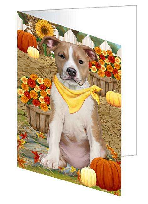 Fall Autumn Greeting American Staffordshire Terrier Dog with Pumpkins Handmade Artwork Assorted Pets Greeting Cards and Note Cards with Envelopes for All Occasions and Holiday Seasons GCD60920