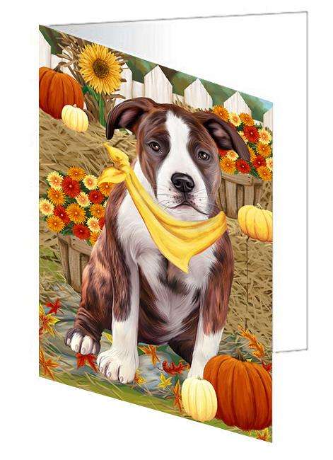 Fall Autumn Greeting American Staffordshire Terrier Dog with Pumpkins Handmade Artwork Assorted Pets Greeting Cards and Note Cards with Envelopes for All Occasions and Holiday Seasons GCD60923