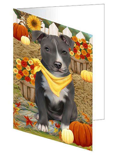 Fall Autumn Greeting American Staffordshire Terrier Dog with Pumpkins Handmade Artwork Assorted Pets Greeting Cards and Note Cards with Envelopes for All Occasions and Holiday Seasons GCD60926