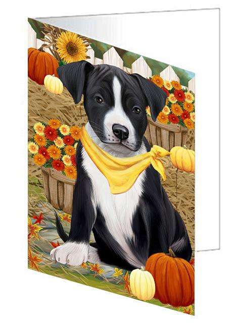 Fall Autumn Greeting American Staffordshire Terrier Dog with Pumpkins Handmade Artwork Assorted Pets Greeting Cards and Note Cards with Envelopes for All Occasions and Holiday Seasons GCD60929