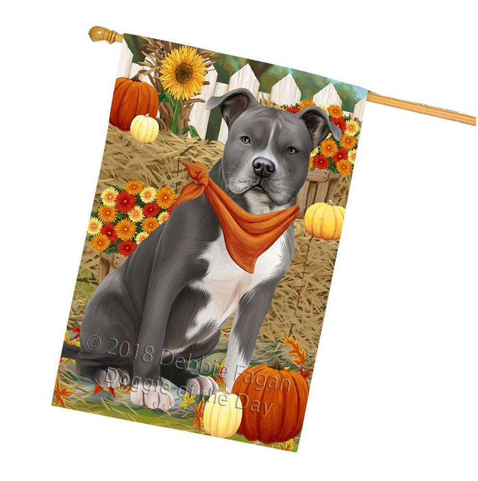 Fall Autumn Greeting American Staffordshire Terrier Dog with Pumpkins House Flag FLG52377