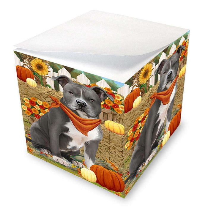 Fall Autumn Greeting American Staffordshire Terrier Dog with Pumpkins Note Cube NOC52296