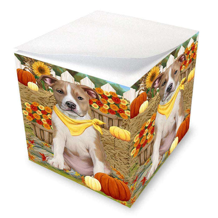 Fall Autumn Greeting American Staffordshire Terrier Dog with Pumpkins Note Cube NOC52297