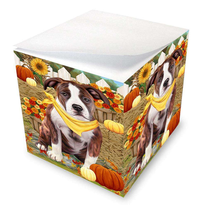 Fall Autumn Greeting American Staffordshire Terrier Dog with Pumpkins Note Cube NOC52298