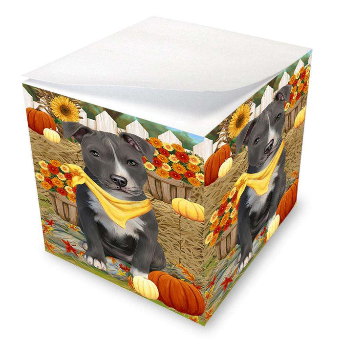 Fall Autumn Greeting American Staffordshire Terrier Dog with Pumpkins Note Cube NOC52299