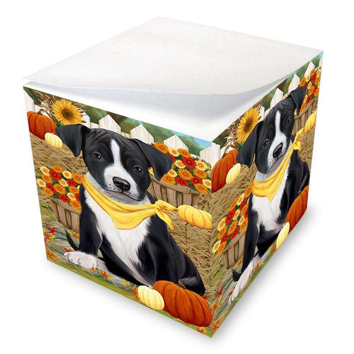 Fall Autumn Greeting American Staffordshire Terrier Dog with Pumpkins Note Cube NOC52300