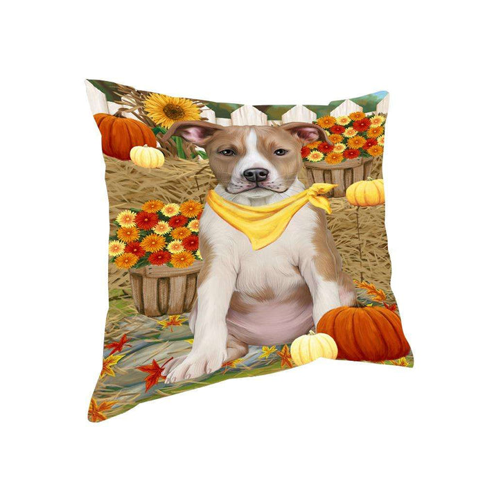 Fall Autumn Greeting American Staffordshire Terrier Dog with Pumpkins Pillow PIL65344