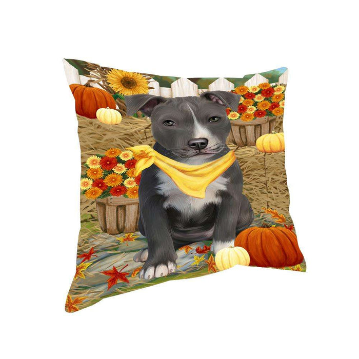 Fall Autumn Greeting American Staffordshire Terrier Dog with Pumpkins Pillow PIL65352