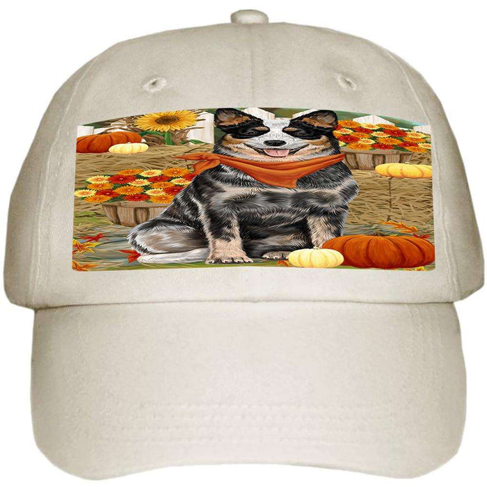 Fall Autumn Greeting Australian Cattle Dog with Pumpkins Ball Hat Cap HAT55734