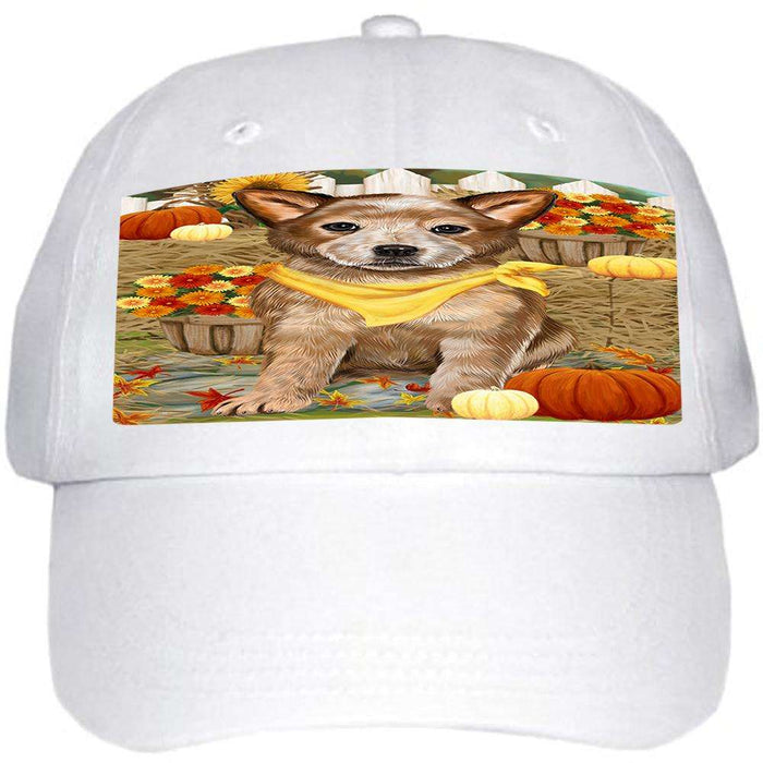 Fall Autumn Greeting Australian Cattle Dog with Pumpkins Ball Hat Cap HAT55737