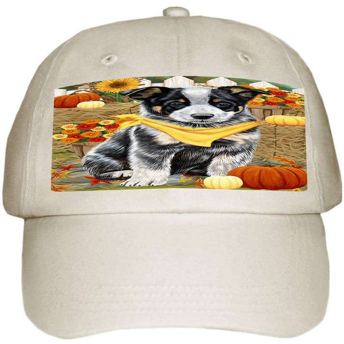 Fall Autumn Greeting Australian Cattle Dog with Pumpkins Ball Hat Cap HAT55740