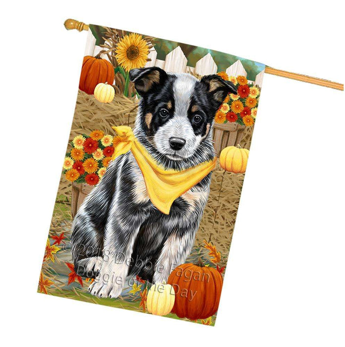 Fall Autumn Greeting Australian Cattle Dog with Pumpkins House Flag FLG50686